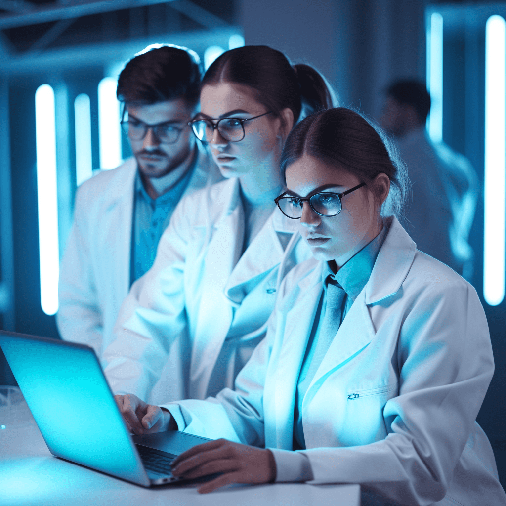 group of doctors looking at data